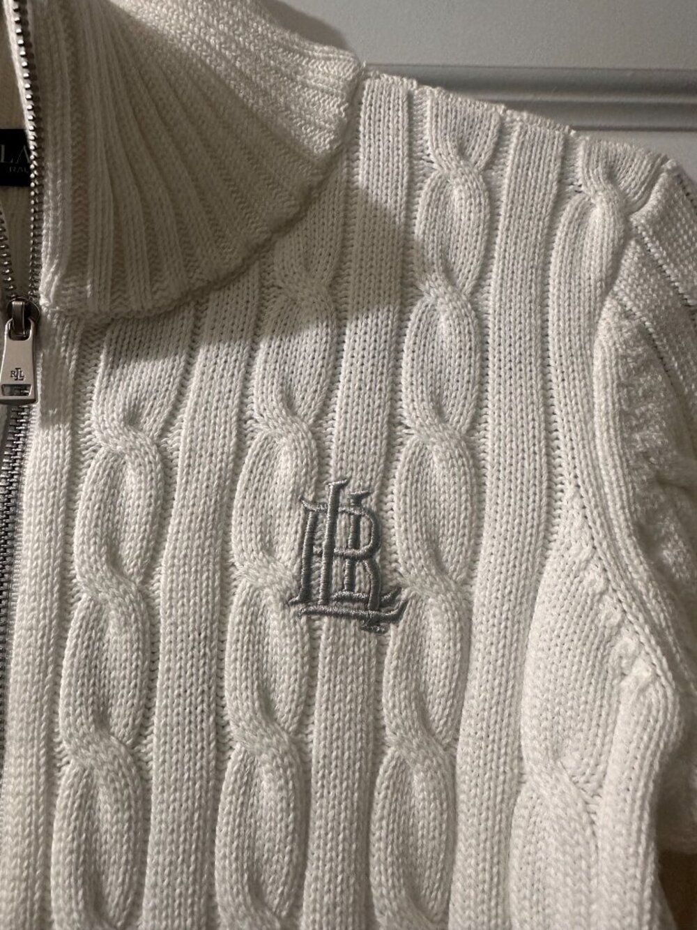 Ralph Lauren White Cable-Knit Cotton Full-Zip Sweater Size S - Picture 3 of 9